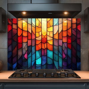 Dosseret en verre trempé, Dosseret en verre abstrait pour la cuisine, Couvercle du dessus de cuisinière, Dosseret de poêle, Dosseret de cuisine pour cuisinière