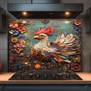 Dosseret en verre trempé, Dosseret en verre coq pour la cuisine, Couvercle supérieur de cuisinière, Dosseret de poêle, Dosseret de cuisine, Dosseret pour cuisinière