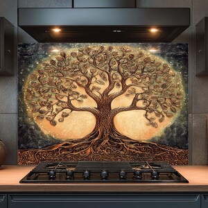 Dosseret en verre trempé, dosseret en verre arbre de vie pour cuisine, couvercle de cuisinière, dosseret de poêle, dosseret de cuisine pour cuisinière