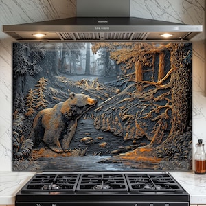 Protector contra salpicaduras de vidrio templado para cocina: fácil de limpiar y resistente al calor - Diseño de oso