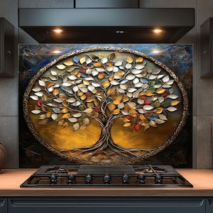 Dosseret en verre trempé, dosseret en verre arbre de vie pour cuisine, couvercle de cuisinière, dosseret de poêle, dosseret de cuisine pour cuisinière