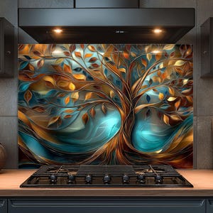 Dosseret en verre trempé, dosseret en verre arbre de vie pour cuisine, couvercle de cuisinière, dosseret de poêle, dosseret de cuisine pour cuisinière