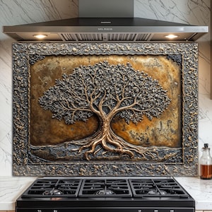 Paraschizzi in vetro temperato per cucina - Paraschizzi per fornelli facile da pulire e resistente al calore - Tree of Life Design