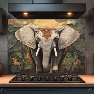 Dosseret en verre trempé, Dosseret en verre éléphant pour la cuisine, Couvercle supérieur de cuisinière, Dosseret de poêle, Dosseret de cuisine pour cuisinière