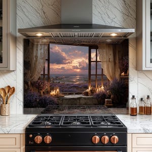 Rustic Window Tempered Glass Kitchen Backsplash: Heat & Scratch Resistant