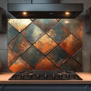 Dosseret en verre trempé, Dosseret en verre et carreau de cuivre pour la cuisine, Couvercle supérieur de cuisinière, Dosseret de poêle, Dosseret de cuisine pour poêle