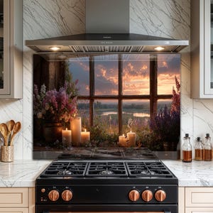 Rustic Candle Tempered Glass Kitchen Backsplash – Easy Clean, Heat Resistant