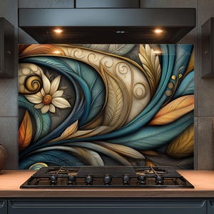 Dosseret en verre trempé, Dosseret en verre fleuri pour la cuisine, Couvercle supérieur de cuisinière, Dosseret de poêle, Dosseret de cuisine, Dosseret pour cuisinière