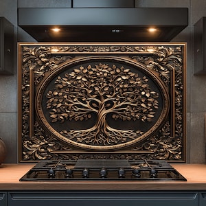 Dosseret en verre trempé, dosseret en verre arbre de vie pour cuisine, couvercle de cuisinière, dosseret de poêle, dosseret de cuisine pour cuisinière
