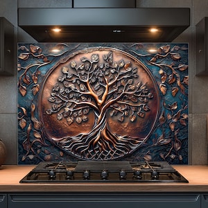 Dosseret en verre trempé, dosseret en verre arbre de vie pour cuisine, couvercle de cuisinière, dosseret de poêle, dosseret de cuisine pour cuisinière
