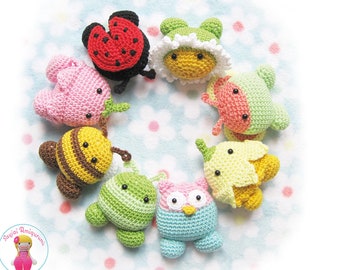 Garden Pals Amigurumi Crochet Pattern for Owl, Bee, Butterfly, Caterpillar, Ladybug and Flowers, PDF download