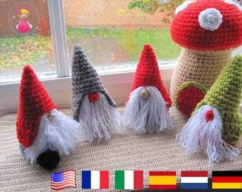 Little Gnomes with Mushroom Houses. PDF Crochet Patterns in English, Spanish, Dutch, German, Italian and French