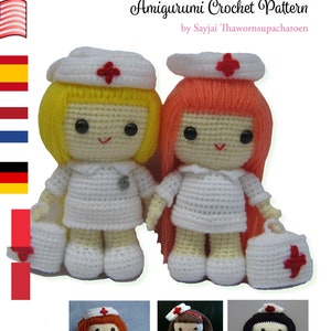 Nurse Jazzy, Amigurumi Crochet Pattern with English, Spanish, Dutch, Italian, French and German editions included