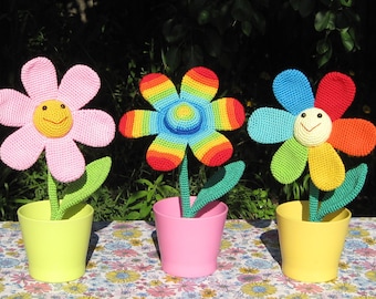 Rainbow Flowers Amigurumi Crochet Pattern - English, Dutch, Italian and German PDF patterns