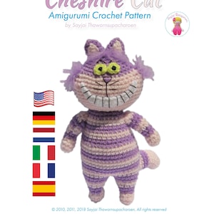 Cheshire Cat, Amigurumi Crochet Pattern in English, Italian, French, Spanish, Dutch and German