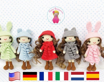 Curly Girl dolls. Amigurumi PDF crochet patterns in English, Italian, French, Spanish, German and Dutch.