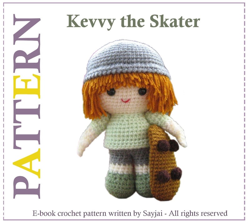 Kevvy the Skater, Amigurumi crochet pattern in English and German image 1