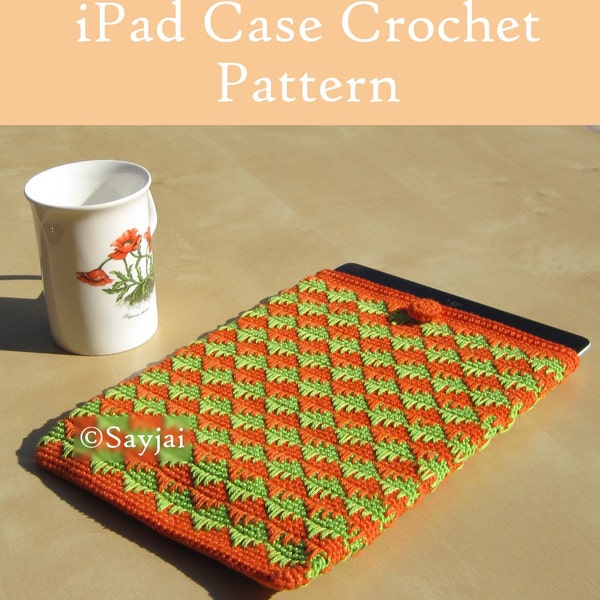 Orange & Green iPad Case  Crochet Pattern, English PDF file