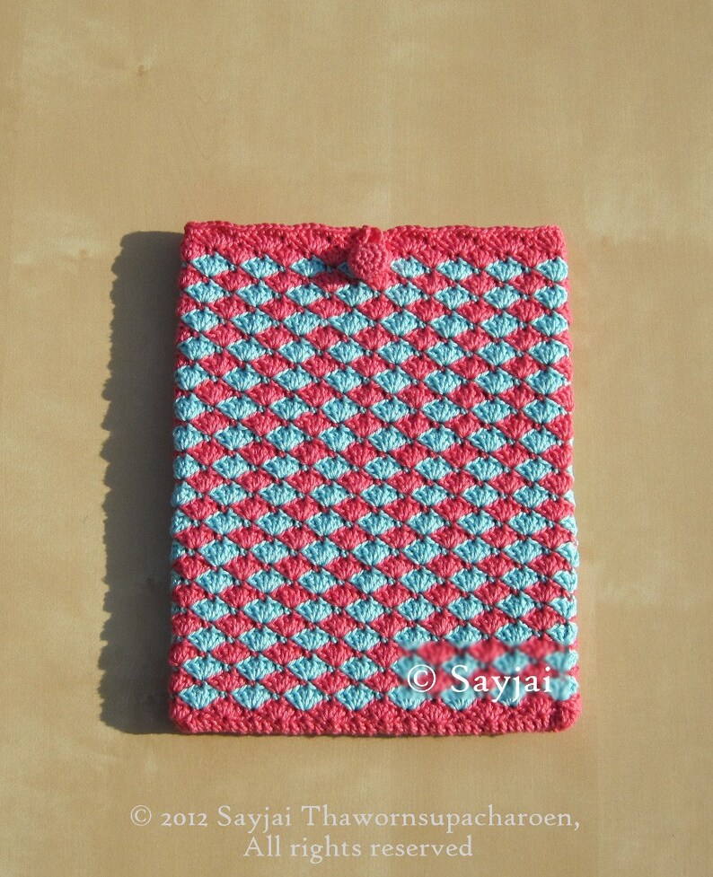 Raspberry and Blue iPad Case, PDF Crochet Pattern 画像 5