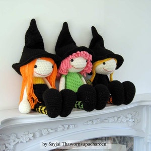 3 Witch Dolls for Halloween. Instant download PDF crochet pattern in English and German. image 2