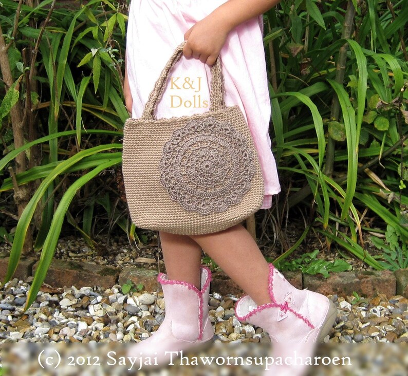 Brown Doily Hand Bag, PDF Crochet Pattern in English and German image 2