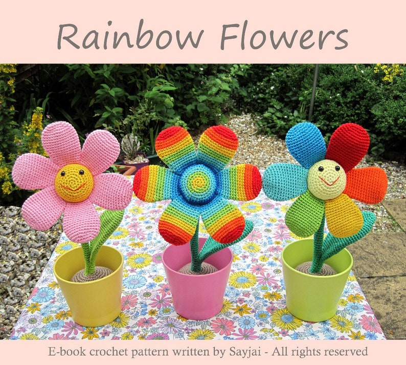 Rainbow Flowers Crochet Pattern  English and German PDF image 0