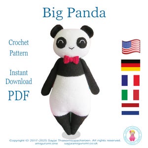 Big Panda Crochet Pattern in English (US), Italian, French, German and Dutch