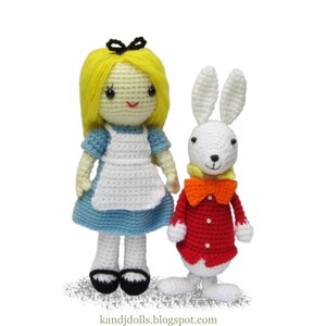 Alice in Wonderland, Mad Hatter, White Rabbit and Cheshire Cat, Amigurumi dolls PDF crochet patterns in English, German, Italian and French image 3
