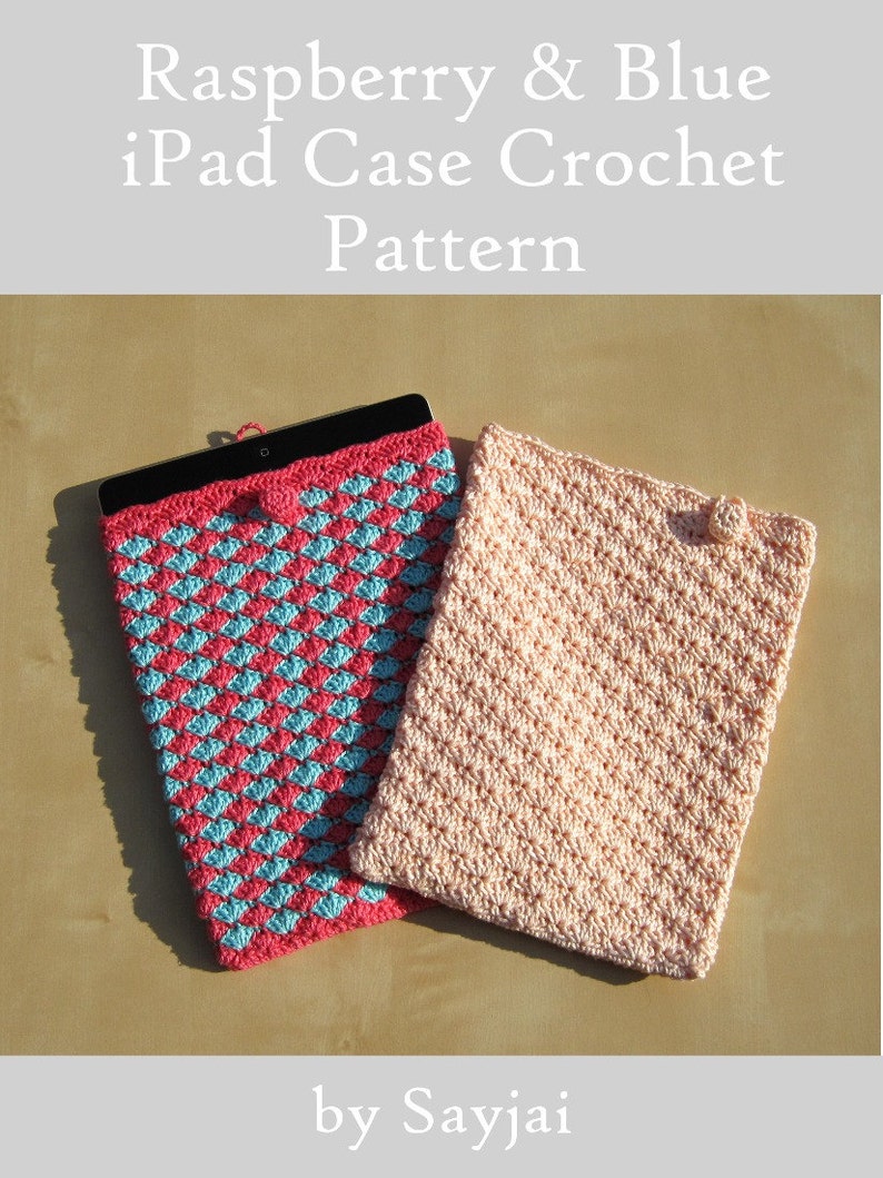 Raspberry and Blue iPad Case, PDF Crochet Pattern 画像 1