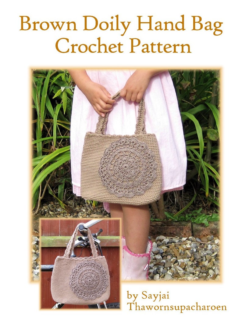 Brown Doily Hand Bag, PDF Crochet Pattern in English and German image 1