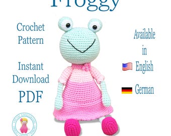 Patrón de crochet de ranita, descarga instantánea en PDF, en inglés y alemán