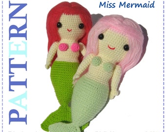 Miss Mermaid, Amigurumi crochet pattern in English and German