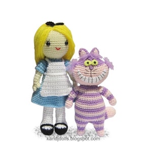 Alice in Wonderland, Mad Hatter, White Rabbit and Cheshire Cat, Amigurumi dolls PDF crochet patterns in English, German, Italian and French image 2