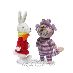 Alice in Wonderland, Mad Hatter, White Rabbit and Cheshire Cat, Amigurumi dolls PDF crochet patterns in English, German, Italian and French image 4