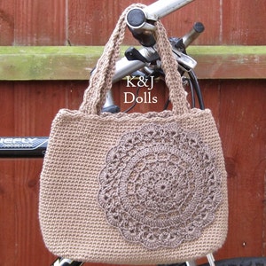 Brown Doily Hand Bag, PDF Crochet Pattern in English and German image 3