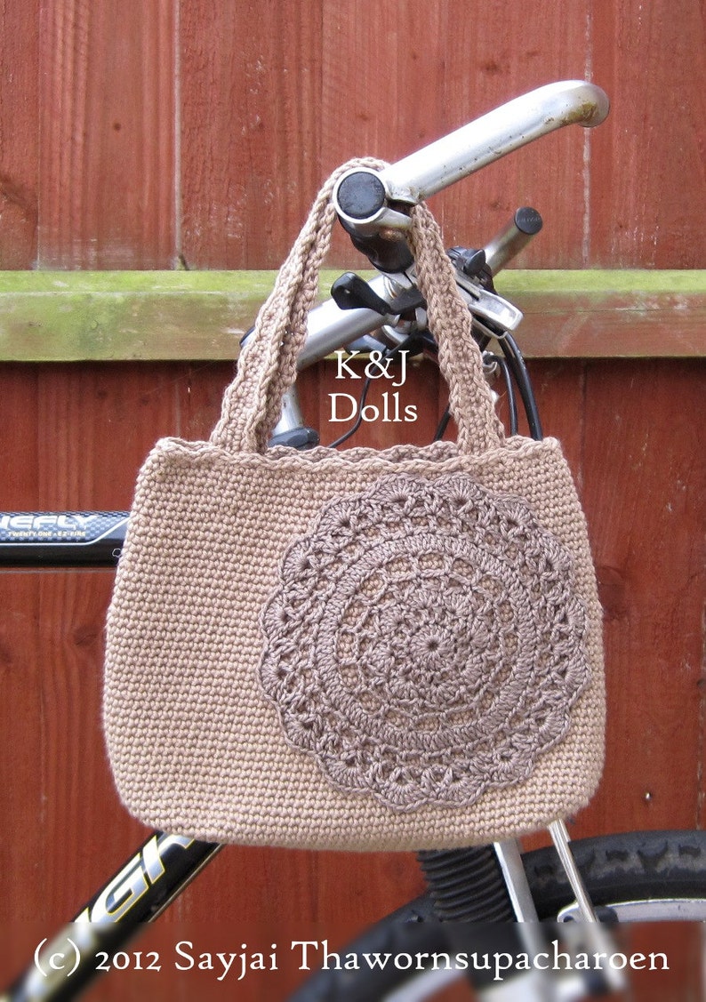 Brown Doily Hand Bag, PDF Crochet Pattern in English and German image 3