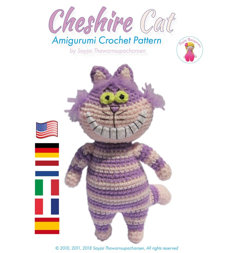 Cheshire Cat, Amigurumi Crochet Pattern in English, Italian, French, Spanish, Dutch and German image 1