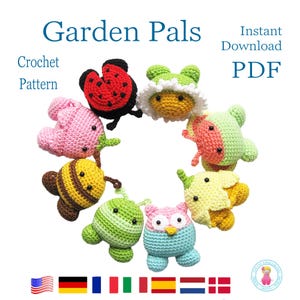 Amigurumi Garden Pals Crochet Pattern, Owl, Bee, Ladybug (PDF Download, Multi-Language)