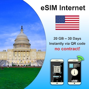 USA eSIM – 30日間20GB – 契約不要、QRコードで即時利用可能 – オンラインアクティベーション