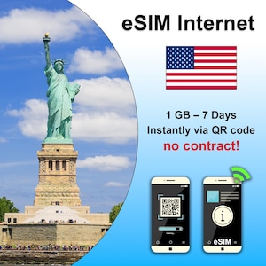 USA eSIM - 7日間1GB - 契約不要、QRコードで即時利用可能 - オンラインアクティベーション