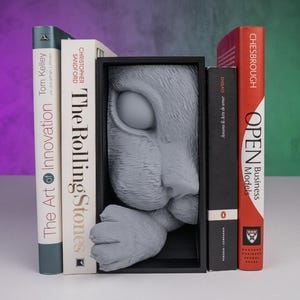 Cat’s Curiosity Book Nook – Cozy Miniature Bookshelf Insert, 3D Printed Whimsical Cat Decor, Perfect Gift for Book & Cat Lovers