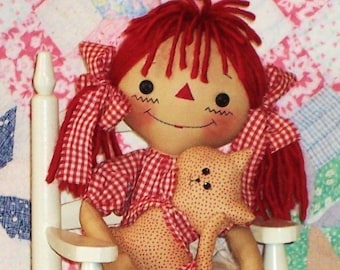 Rag Doll Pattern, Cloth Doll Pattern, PDF sewing pattern, Raggedy Annie Doll Pattern, Primitive Doll Pattern, Kitty Cat, Kitten pattern