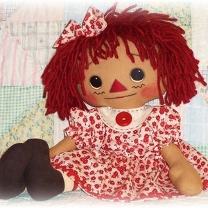 Doll Pattern, Annie has a NEW DRESS includes DOLL and clothes, pdf rag doll sewing pattern, primitive raggedy ann, annie, instant download