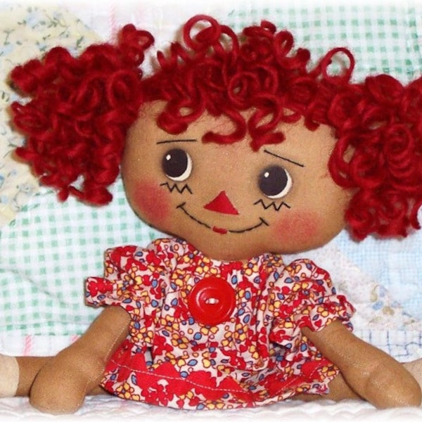 Small Doll Pattern, Cloth Doll Pattern, Rag Doll Pattern, PDF Sewing Pattern, Raggedy Ann pattern, primitive doll pattern, Annie, curly hair