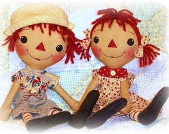 Primitive Doll pattern, Girl or Boy, Raggedy Ann and Andy, PDF sewing pattern, Rag Doll Pattern, Annie pattern