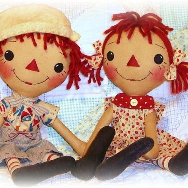 Primitive Doll pattern, Girl or Boy, Raggedy Ann and Andy, PDF sewing pattern, Rag Doll Pattern, Annie pattern