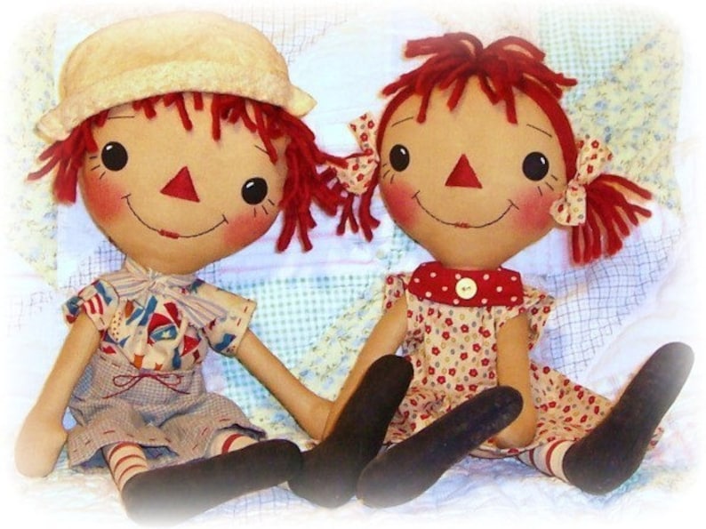 Primitive Doll pattern, Girl or Boy, Raggedy Ann and Andy, PDF sewing pattern, Rag Doll Pattern, Annie pattern image 1