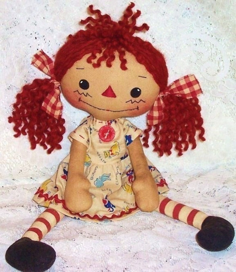 Rag Doll Sewing Pattern, PDF pattern, Cloth doll, primitive doll pattern, Raggedy Ann, Annie pattern, digital download, instant download image 1