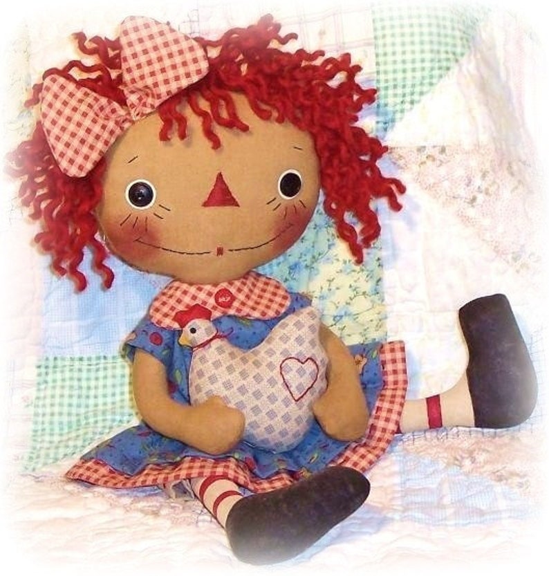 primitive doll pattern, Rag Doll sewing Pattern, PDF Pattern, cloth doll pattern, raggedy Ann, primitive Annie, country doll, chicken image 1
