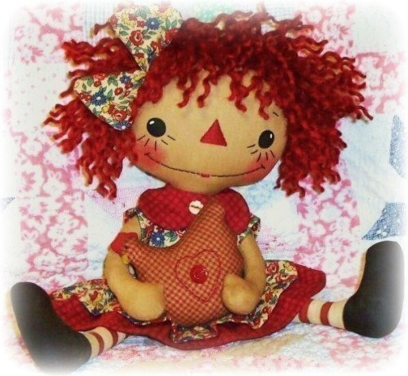 primitive doll pattern, Rag Doll sewing Pattern, PDF Pattern, cloth doll pattern, raggedy Ann, primitive Annie, country doll, chicken image 2